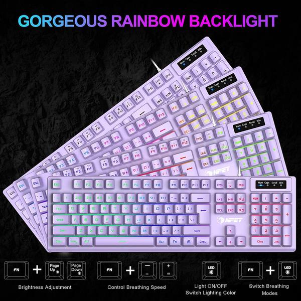 Imagem de Teclado Gamer NPET K10 com LED Arco-Íris e Resistência à Água