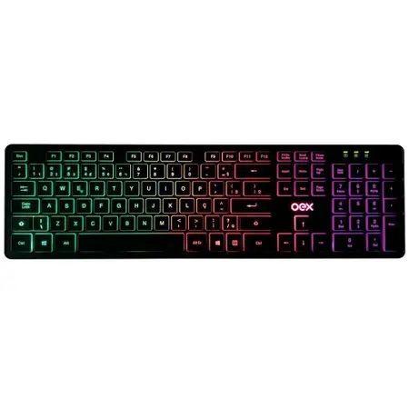 Imagem de Teclado gamer oex rainbow flat preto tc303