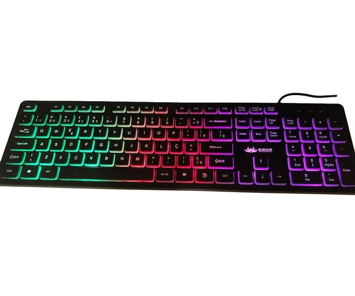 Imagem de Teclado Gamer Pc Notebook Led Rgb Teclas Macias Usb Knup