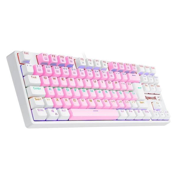 Imagem de Teclado Gamer Redragon Daksa Branco E Rosa Switch ul Tkl