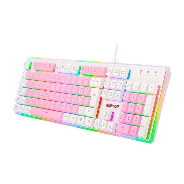 Imagem de Teclado Gamer Redragon, Dyaus 2, RGB, ABNT2, USB, Rosa e Branco - K509PW-RGB (PT)