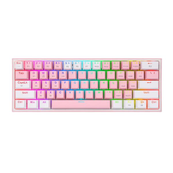 Imagem de Teclado Gamer Redragon Fizz Pro K616-RGB-PW - com e Sem Fio - Ingles - Rosa e Branco