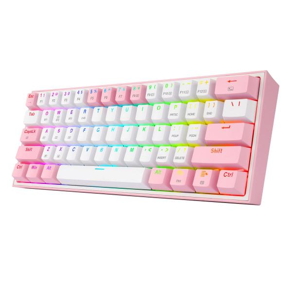 Imagem de Teclado Gamer Redragon Fizz Pro K616-RGB-WP - com e Sem Fio - Ingles - Branco e Rosa