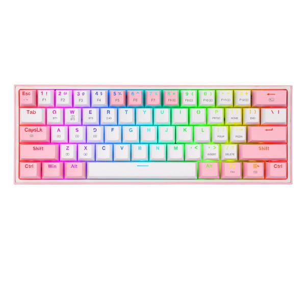 Imagem de Teclado Gamer Redragon Fizz Pro K616-RGB-WP - com e Sem Fio - Ingles - Branco e Rosa