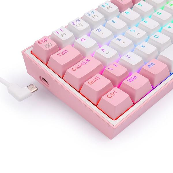 Imagem de Teclado Gamer Redragon Fizz Sakura Lollipop Branco e Rosa RGB Mecânico ABNT2 60 Switch Blue K617-RGB-WP