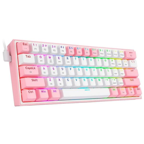 Imagem de Teclado Gamer Redragon K616-RGB Fizz Pro (Ingles Sem Fio) Branco/Rosa