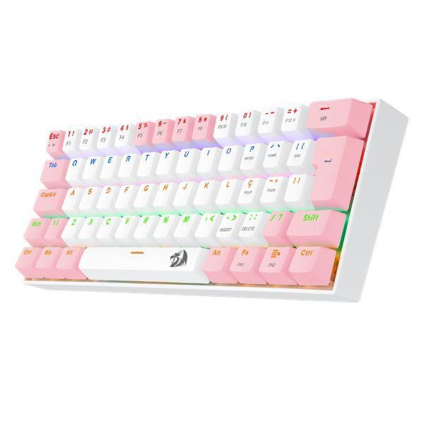 Imagem de Teclado gamer redragon lakshmi rainbow branco e rosa com switch azul