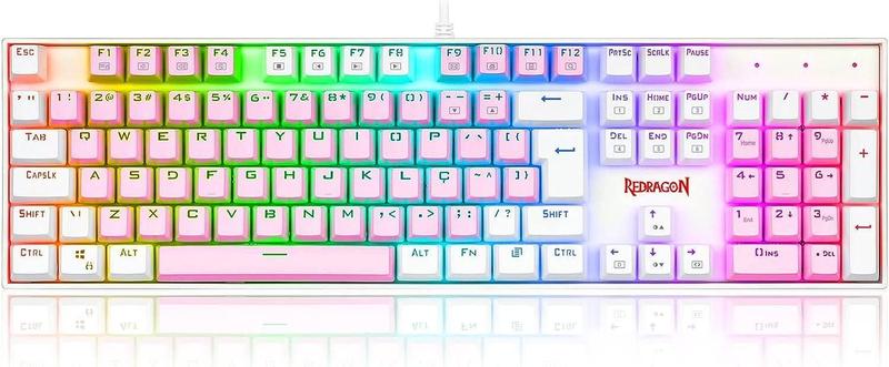 Imagem de Teclado Gamer Redragon Mitra Rgb Rosa E Branco Switch ul