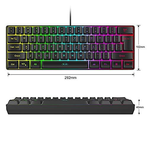 Imagem de Teclado Gamer RGB 60%, 61 teclas, compacto, MageGee TS91 à prova d'água (Preto)