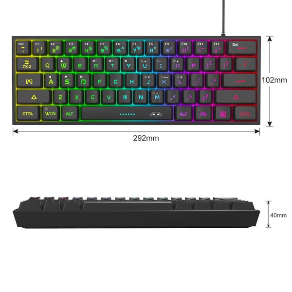 Imagem de Teclado Gamer RGB 60%, 61 teclas, compacto, MageGee TS91 à prova d'água (Preto)