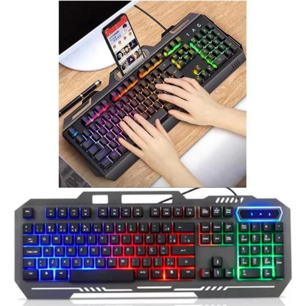 Imagem de Teclado Gamer Rgb Luminoso Led Suporte Para Celular Jogos Metal M-888