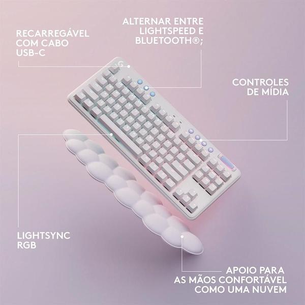 Imagem de Teclado Gamer Sem Fio Logitech G715 Aurora Lightspeed RGB Mecânico Switch GX Red Linear Bluetooth Branco - 920-010706