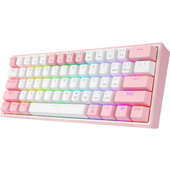 Imagem de Teclado Gamer Sem Fio Redragon Fizz Pro K616-RGB USB - Branco/Rosa (Ingles)