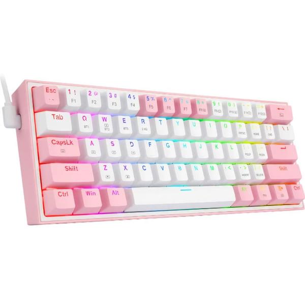 Imagem de Teclado Gamer Sem Fio Redragon Fizz Pro K616-RGB USB - Branco/Rosa (Ingles)