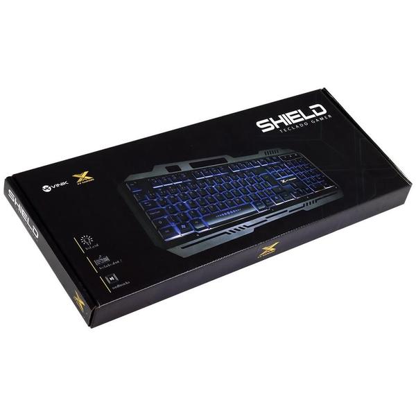 Imagem de Teclado Gamer Shield Abnt2 Multimidia Led Azul 1.8 Metros Usb Topo Em Metal Sensacao Mecanica - Gt600