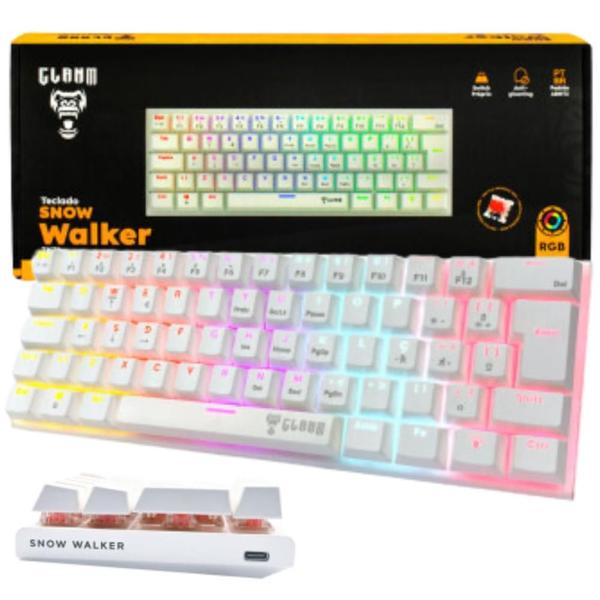 Imagem de Teclado Gamer Snow Walker Tamanho Compacto 60% Com Switch Red  Alta Qualidade Cabo Resistente 1,5M iluminação de Led Rgb Cor Branco