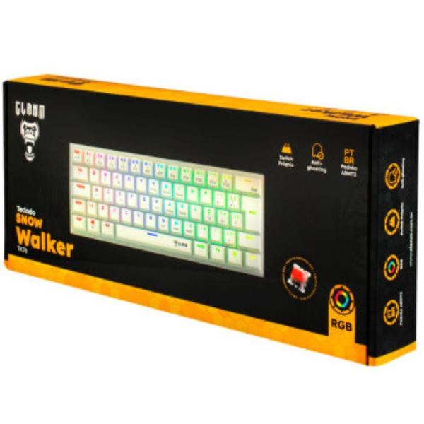 Imagem de Teclado Gamer Snow Walker Tamanho Compacto 60% Com Switch Red  Alta Qualidade Cabo Resistente 1,5M iluminação de Led Rgb Cor Branco