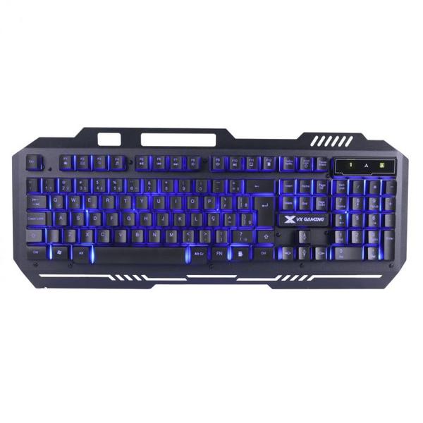 Imagem de Teclado gamer vx gaming shield abnt2 multimidia led azul 1.8 metros usb topo em metal sensacao mecanica - gt600