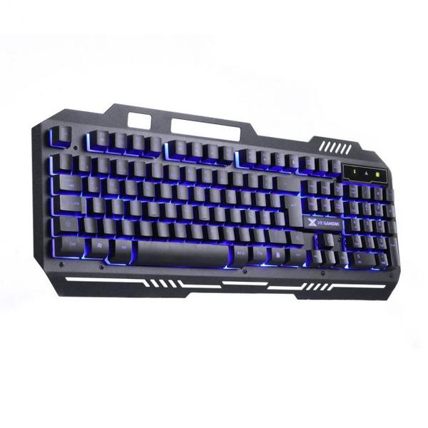 Imagem de Teclado gamer vx gaming shield abnt2 multimidia led azul 1.8 metros usb topo em metal sensacao mecanica - gt600