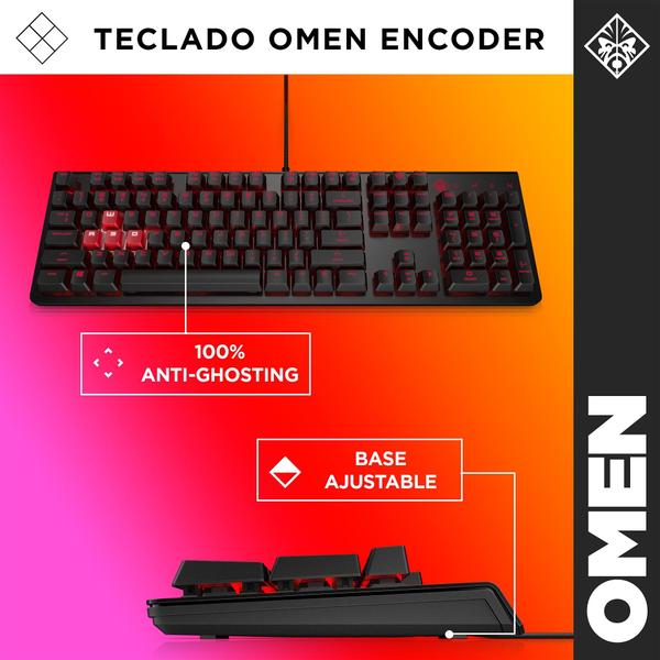 Imagem de Teclado Gaming HP OMEN Encoder, Vermelho (Rojo), 6YW76AA