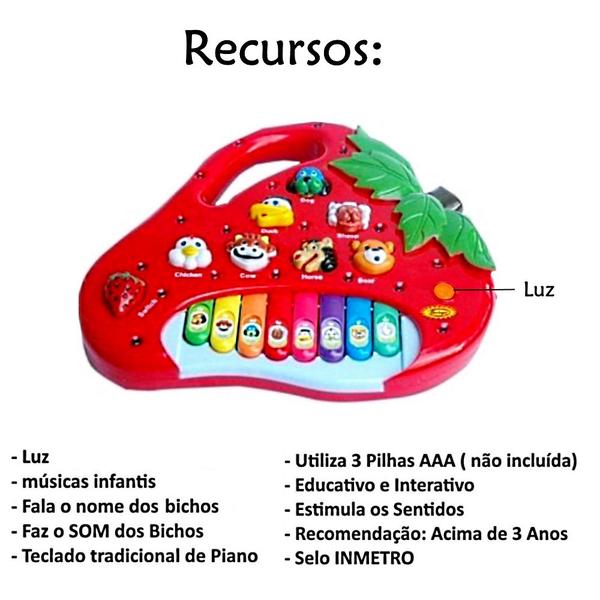 Imagem de Teclado Infantil Educativo com Luzes Sons de Bichos Moranguinho