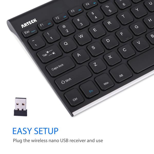 Teclado Inox Slim Sem Fio c/ Bateria Recarregável p/ PC, Smart TV e Windows 10/8/7/Vista/XP - Arteck Imagem de Teclado Inox Slim Sem Fio c/ Bateria Recarregável p/ PC, Smart TV e Windows 10/8/7/Vista/XP