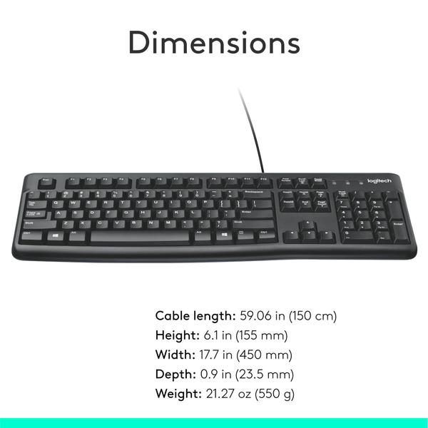 Imagem de Teclado Logitech K120 com fio para Windows, tamanho normal - preto