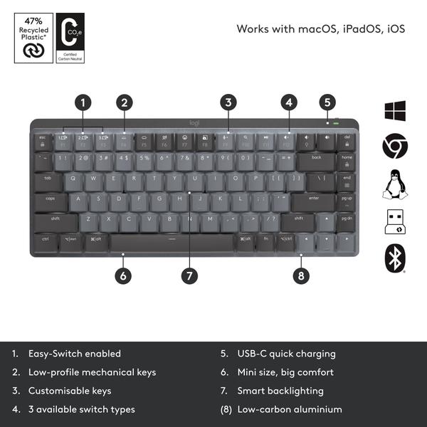 Imagem de Teclado Logitech MX Mechanical Mini Wireless Iluminado