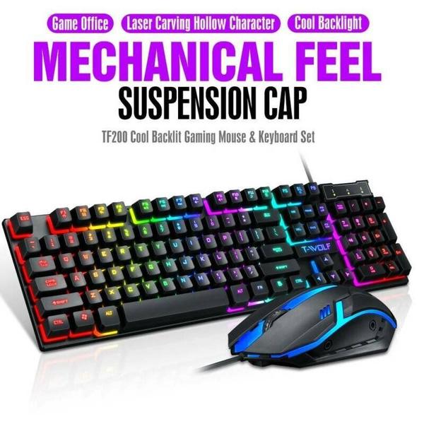 Imagem de Teclado mecânico com fio de LED rainbow e conjunto de mouse para pc laptop