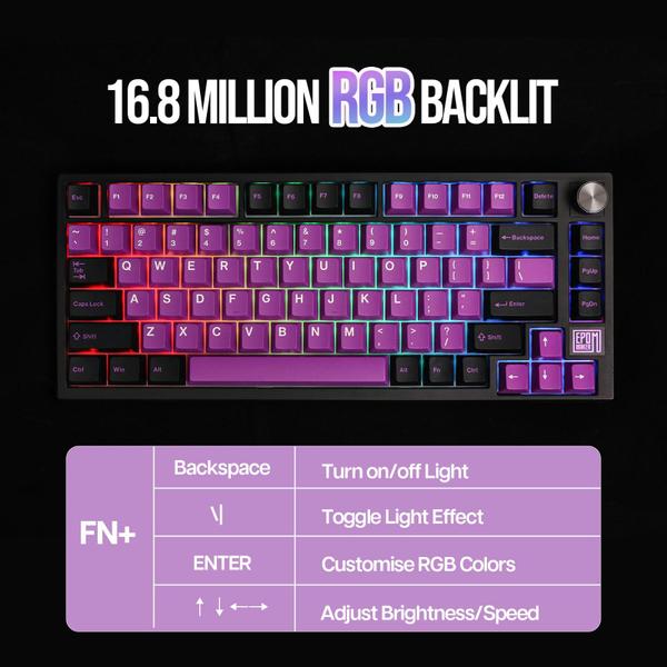 Imagem de Teclado mecânico EPOMAKER TH80 SE Gasket 75% RGB Preto Roxo