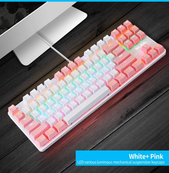 Imagem de Teclado mecânico FKZ Bajeal 87 teclas RGB retroiluminado branco rosa