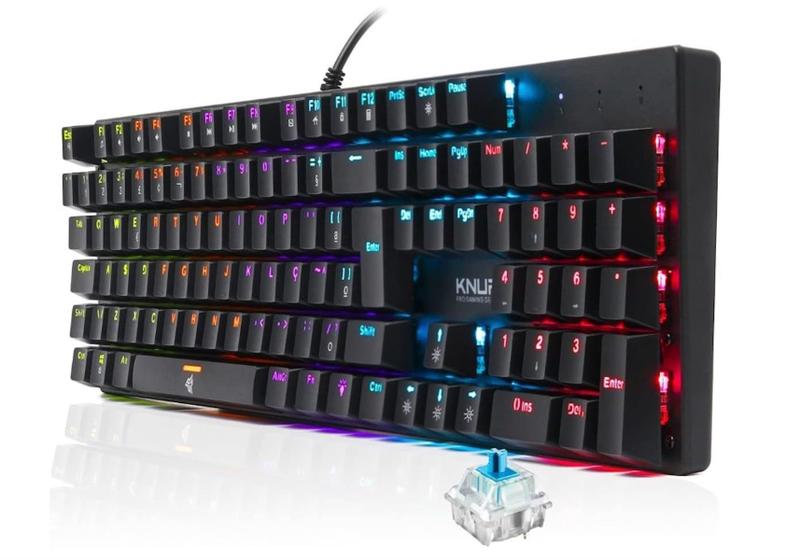 Imagem de Teclado Mecânico Gamer Anti ghosting Led 12 Cores Programáveis e Mouse Gamer 7 Botões 7200 DPI Ergonômico Led RGB