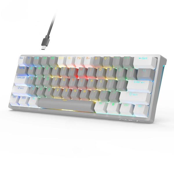 Imagem de Teclado Mecânico Gamer AULA 60% RGB, Switch Blue, USB, Cinza