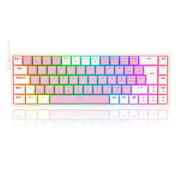 Imagem de Teclado mecanico gamer castor rgb switch blue redragon k631pw-rgb rosa com branco