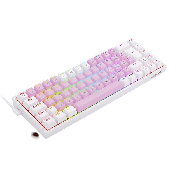 Imagem de Teclado mecanico gamer castor rgb switch brown redragon k631pw-rgb rosa com branco