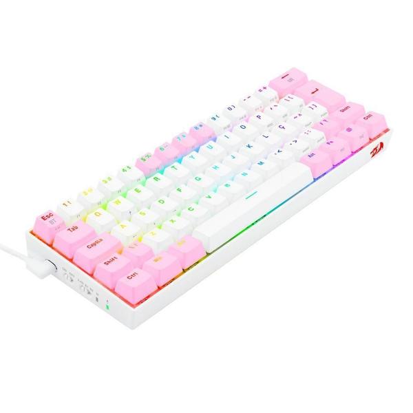 Imagem de Teclado mecanico gamer draconic pro rgb wireless switch brown redragon k530wp-rgb-pro branco com rosa