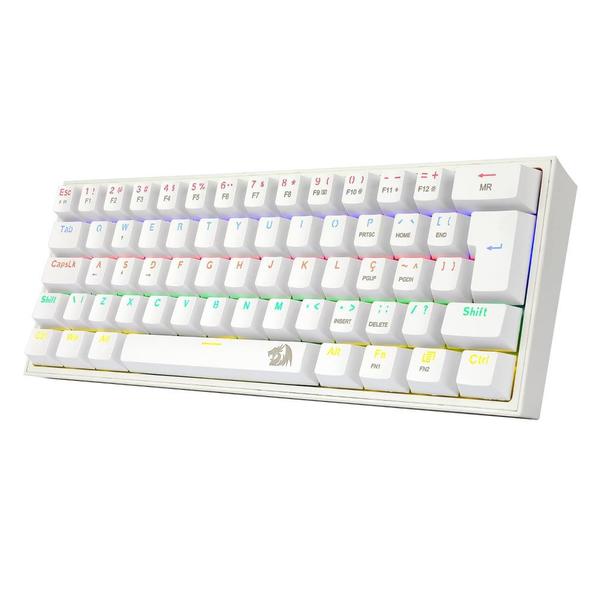 Imagem de Teclado mecanico gamer fizz rainbow switch blue redragon k617-r-w branco