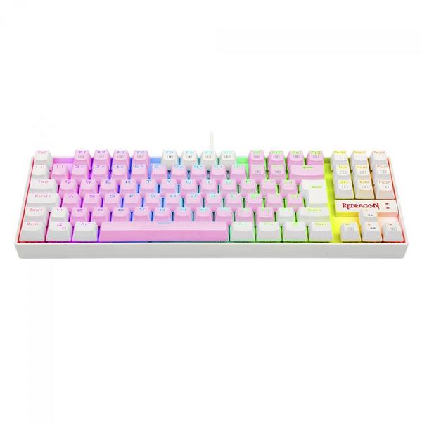 Imagem de Teclado mecanico gamer kumara rgb switch brown redragon k552pw-rgb rosa e branco