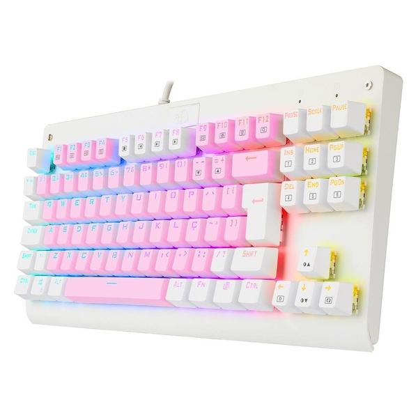 Imagem de Teclado Mecânico Gamer Redragon Dark Avenger, RGB, Switch Brown, ABNT2, TKL, Rosa e Branco