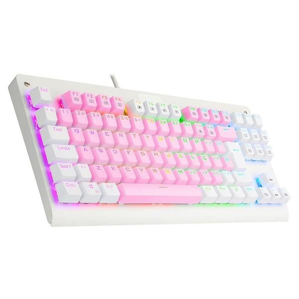 Imagem de Teclado Mecânico Gamer Redragon Dark Avenger, RGB, Switch Brown, ABNT2, TKL, Rosa e Branco