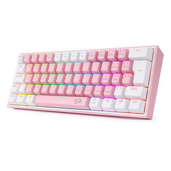 Imagem de Teclado Mecânico Gamer Redragon Fizz, RGB, Switch Blue, Layout 60%, USB-C, ABNT2, Rosa e Branco - K617-RGB-PW