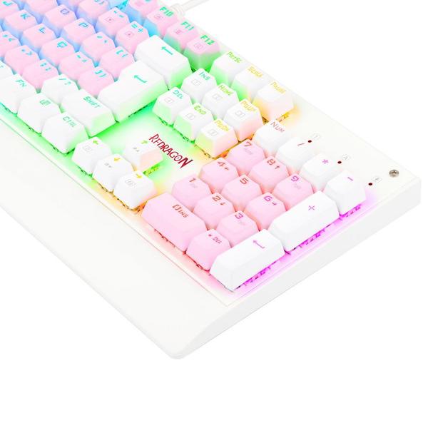 Imagem de Teclado mecânico gamer redragon kala rgb rosa com branco switch azul abnt2