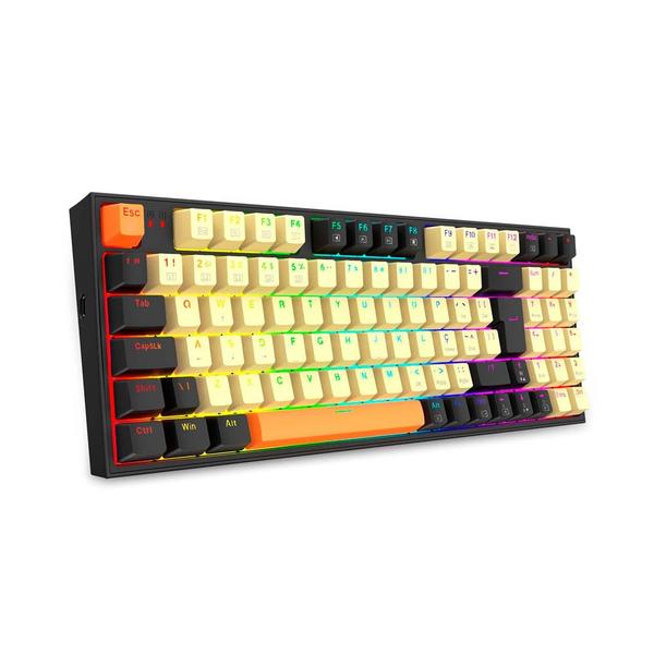 Imagem de Teclado Mecânico Gamer Redragon Kitava, RGB, com Conexão USB-C, ABNT2, Switch Brown, Preto, Laranja e Amarelo, K636CLO-RGB (PT-Brown)