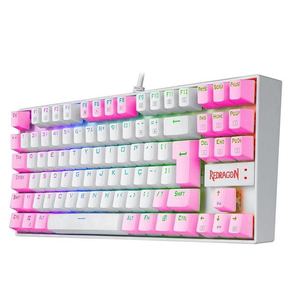 Imagem de Teclado Mecânico Gamer Redragon Kumara, RGB, Switch Blue, ABNT2, Branco e Rosa - K552WP-RGB (PT-BLUE)