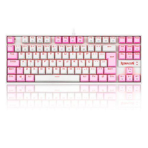 Imagem de Teclado Mecânico Gamer Redragon Kumara Single Color Branco e Rosa Switch Brown K552WP com Led Vermelho