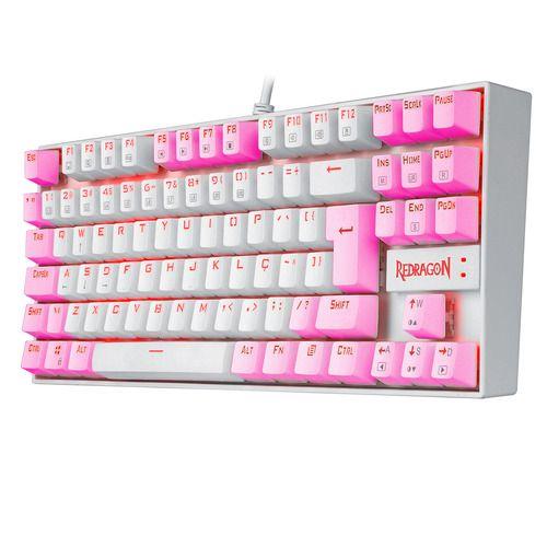 Imagem de Teclado Mecânico Gamer Redragon Kumara Single Color Branco e Rosa Switch Brown K552WP com Led Vermelho