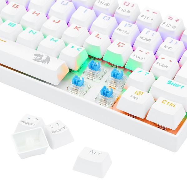 Imagem de Teclado Mecânico Gamer Redragon Lakshmi Lunar White, Rainbow, Switch Blue, Layout 60%, ABNT2, Branco - K606W-R (PT-BLUE)