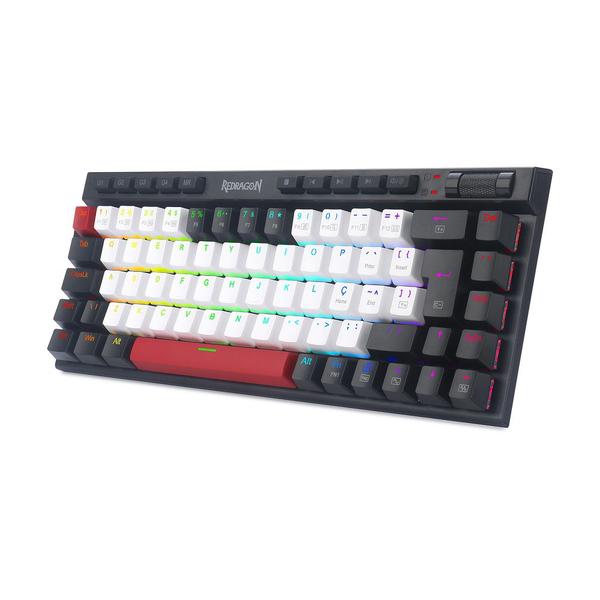 Imagem de Teclado Mecânico Gamer Redragon Magic-Wand RGB ABNT2 Switch Brown - Branco, Preto e Vermelho 