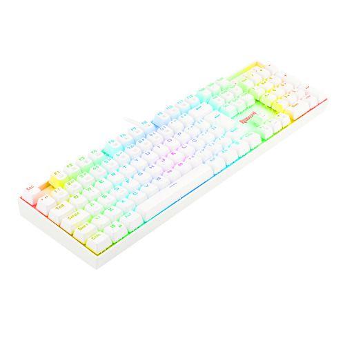 Imagem de Teclado Mecânico Gamer Redragon Mitra Lunar White RGB Profissional Switch Red K551W-RGB