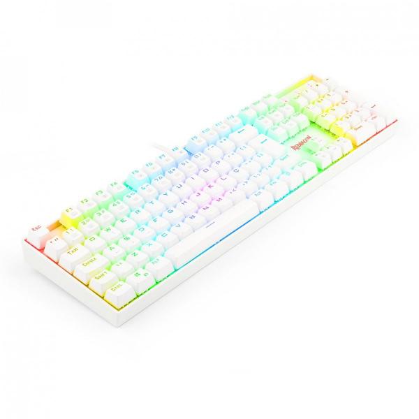 Imagem de Teclado Mecânico Gamer Redragon Mitra RGB Branco Switch Marrom ABNT2